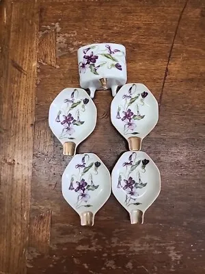 Vintage Mid Century 5 Piece Lefton Violet Chintz Cigarette & Ashtrays Smoke Set • $10