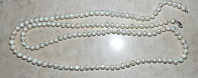 Vintage Baroque Pearl Beads LONG Single Strand 925 Silver Necklace Estate • $9.99