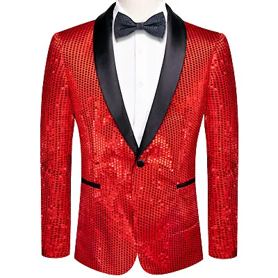 Men's Slim Fit Shiny Sequins One Button Suit Jacket Blazer Tuxedo Dinner Prom • $55.94