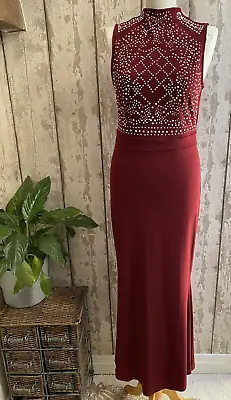 £29.99 • Buy Jewelled Burgundy Prom Evening Summer Ball Cruise Occasion Fishtail Dress 10 12