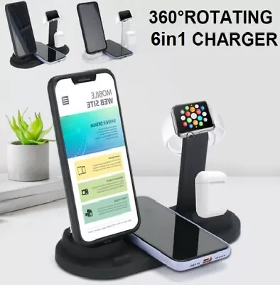 6 In 1 Wireless Charger Dock Charging Station For Apple Watch / IPhone 15 14 13 • £8.89