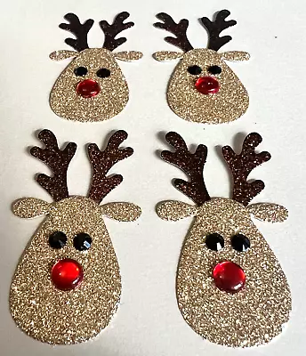 Self Adhesive Glitter Reindeers Handmade Christmas Card Topper Craft Decoration • £3.49