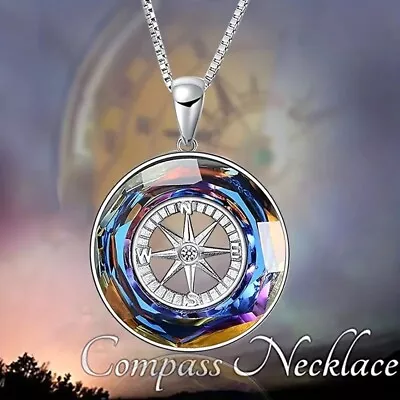 Elegant 925 Sterling Silver Rainbow Mystical Fire Topaz Compass Pendant Necklace • $19.74