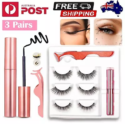$11.89 • Buy Magnetic Eyelashes False Eye Lashes Extension Liquid Eyeliner Tweezer Tool AUS