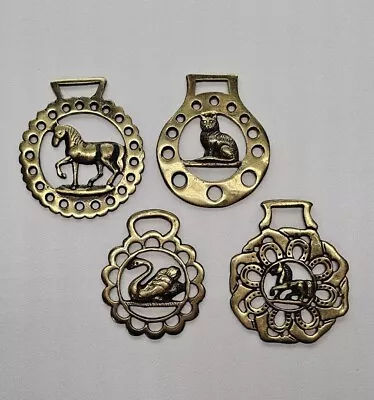 Lot Of 4 Vintage Brass Horse Saddle Bridle Medallions Ornaments (SwanCatHorse) • $37.77