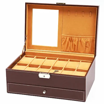 Mens Watch Box Case Organizer 12 Slots Watches Holder Jewelry Storage Display US • $36.10