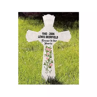 White Memorial Cross With Engraved Plaque - 16.5  Roadside Remembrance • $32.99