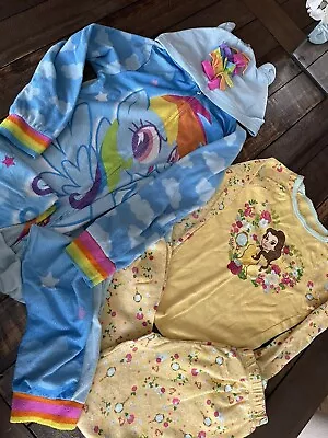 Girls M My Little Pony One Piece Pajama With Hood And BELLE Disney PJ Set Beauty • $11.99