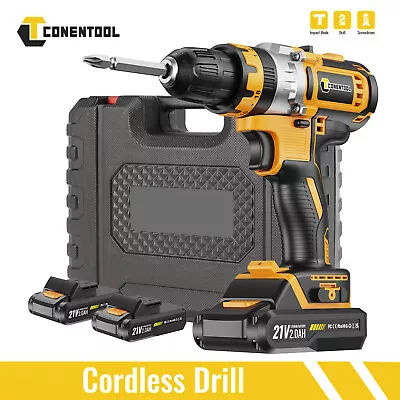 21V 3-in-1 Cordless Hammer Drill Set Electric Impact Combi Driver +2.0Ah Battery • £30.49