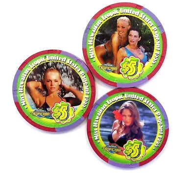 3x 1999 TROPICANA $5 Casino Chip MISS HAWAII Hawaiian Tropic US Pageant Ltd 1000 • $75