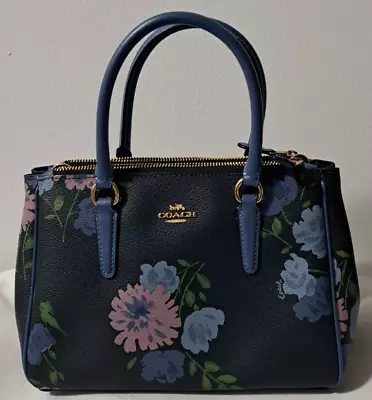 Authentic Coach Flower Floral Leather Small Satchel Bag Purse F72641 Blue/multi • $99.50