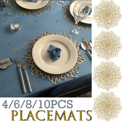 10PCS Gold Placemats Round Place Mat Washable Dining Table Mat Party Table Decor • £8.99