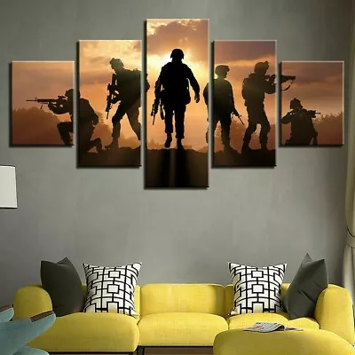 Army Soldiers In Sunset Military 5 Piece Canvas Wall Art Print No Frame Included • $14.99