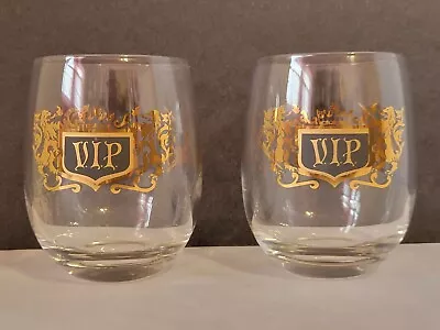 Vintage MCM Black & Gold Roly Poly VIP Swords Sceptor Cocktail Glasses-Set Of 2 • $18