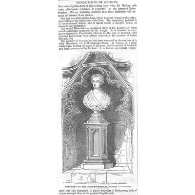 £6.99 • Buy Memorial To The Poet Southey In Bristol Cathedral - Antique Print 1846