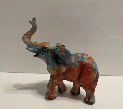 Feng Shui Colorful  Elephant Trunk Statue Lucky Figurine Gift & Home Decor5”H • $24.95