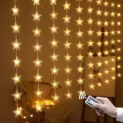$28.89 • Buy Christmas LED Curtain Window Star String Fairy Lights Waterproof Wedding Decor
