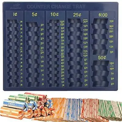 Coin Counter Sorter Money Tray - Blundle With 64 Coin Roll Wrappers – 6 Compartm • $18.99