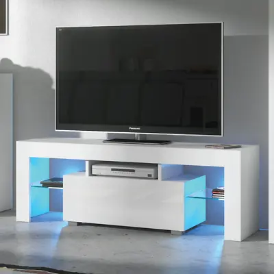 £69.90 • Buy TV Unit 130cm Modern Cabinet TV Stand High Gloss Doors With Free LED