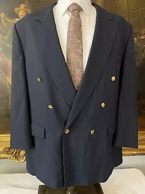 VTG Brassard 48R USA MADE Navy Wool Hopsack Double Breasted Gold Button Blazer • $79.89