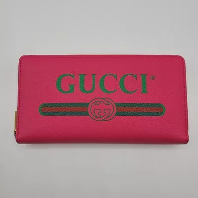 Gucci Pink Leather GRG Logo Print Long Continental Zip Around Wallet 4496317 • $394.79