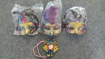 Feather Masquerade Masks Set Of 3 And Tribal Mask Ornament • $11.99