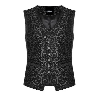 Men Gothic Victorian Black Brocade Waistcoat Vest Jacquard Tuxedo Vest • $49.85