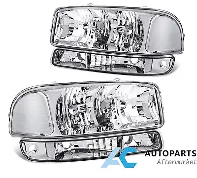 Headlights Bumper Lamps For 99-07 GMC Sierra 1500 00-06 Yukon XL Chrome Clear • $65.99