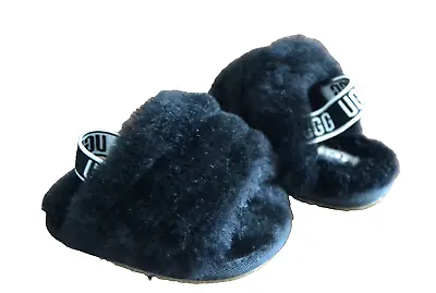 UGG Fluff Yeah Slide BLACK Baby Slippers USA Size S 02/03 6-12 Months NO BOX • $20