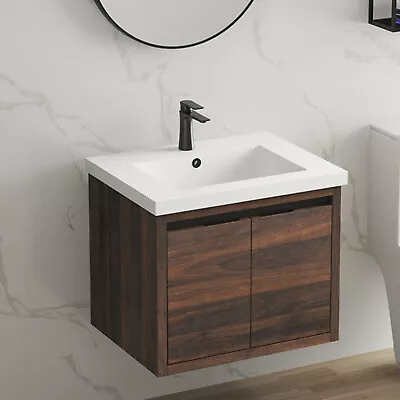 24  Small Bathroom Vanity Wall Mounted Floating Vanity Cabinet With Ceramic Sink • $389.99