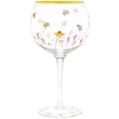 Cocktail Balloon Gin & Tonic Yellow Copa Glass Hand Painted Bees Floral Flowers • £12.50