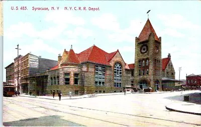 1909 RAILROADS N.Y.C.R.R. Depot SYRACUSE New York Postcard • $3