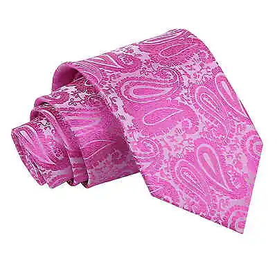 Fuchsia Pink Tie Woven Floral Paisley Mens Classic Wedding Necktie By DQT • £8.49