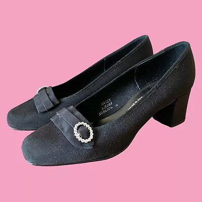 £18 • Buy TRUE VINTAGE 60s 70s Mod Black Fabric Shoes With Silver Buckle Twiggy Gogo UK 4