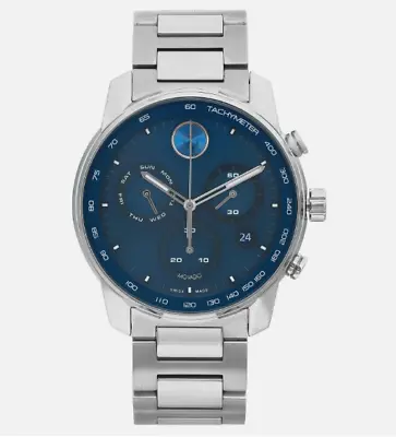 Great! Movado Bold Men's Watch Verso Blue Swiss Quartz Chronograph Steel 42mm • $404.99