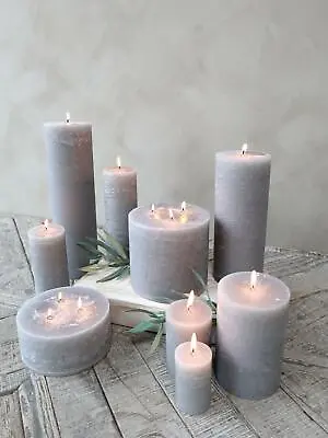 French Grey Pillar Candles Coloured Rustic Church Light Grey Macon 9 Sizes • £2.50