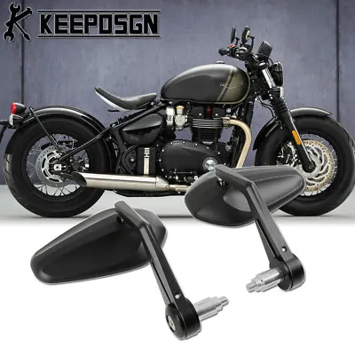 7/8  Motorcycle Bar End Mirrors Rear View Black For Triumph Bonneville Bobber • $45.22