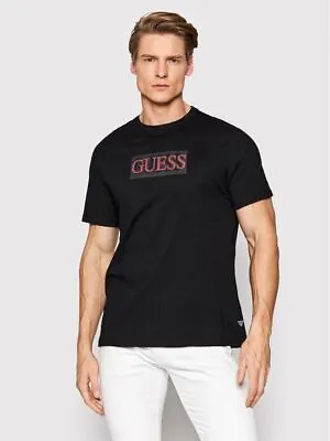 GUESS Men's T Shirt M2GI58K9RM1 FRONT CLASSIC Logo Rubber Black Red • £36.99