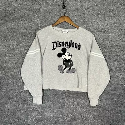 Disney Sweatshirt Womens Medium Gray Cropped Long Sleeve Disneyland Mickey Mouse • $16.97