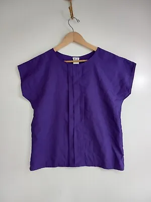 Vintage R&J Blouse Top M Medium Purple Solid Short Sleeve Pleats Pullover Silky • $7.64