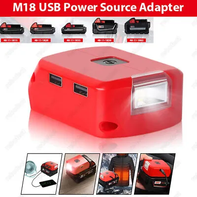 M18 For Milwaukee 14.4/18V Battery Adapter Dual USB Charger With LED Work Light • $18.55
