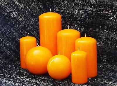 ORANGE GLOSS DECORATIVE CANDLE - BALL Or PILLAR Halloween Candle Gift Decor • £3.70