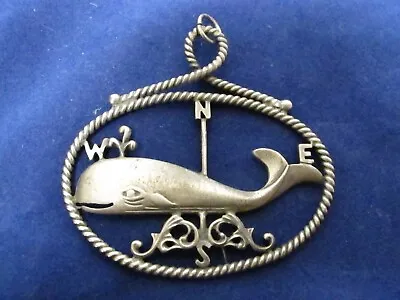 Vintage Pewter Jewelry Rope Pendant ~Nautical-Whale-Compass~Signed Mondle~2-7/8  • $19.99