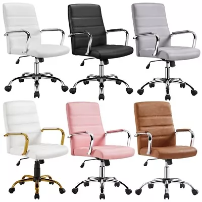 Home Office Chair Leather Computer Desk Chair With Arms Back Support Work Study • £49.99