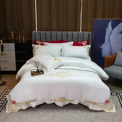 Vintage Gold Embroidery Cover Set High End  600TC Egyptian Cotton Bedding Set • $239.73