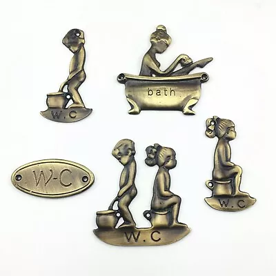 Solid Antique Brass Bronze Toilet Door Badges Ladies Gents WC Bathroom Signs • $10.90