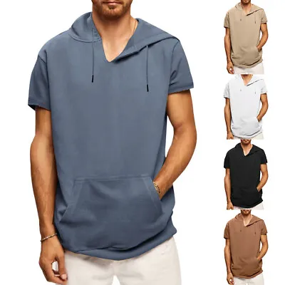 Men Summer Short Sleeve T Shirts Pullover Sports Leisure Hoodie Loose T-Shirt ； • $7.79