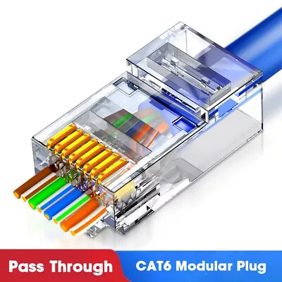 Cat6/5e Pass Through RJ45 Modular Plug Network Connectors UTP For Ethernet Cable • $15.99