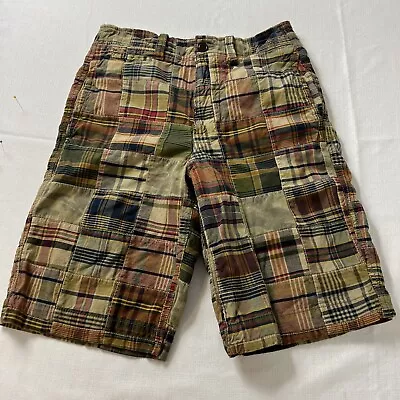 American Eagle Shorts Men’s 29 Patchwork Madras Plaid Camo Longer Length • $15.30