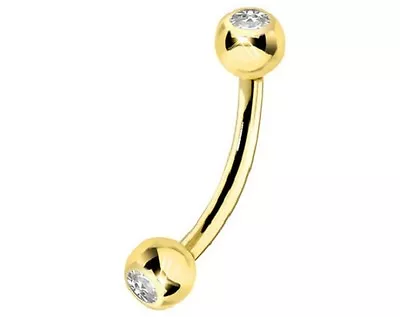 (2pc) Curved Barbell 14k Gold Plated Over 316L Steel Press Fit CLEAR CZ (TBB/1) • $4.99